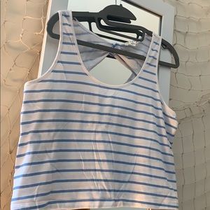 light blue and white striped, bow back Tank